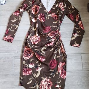 NWOT Fall Brown Floral Venus wrap dress